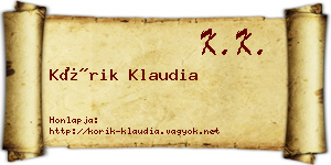 Kórik Klaudia névjegykártya